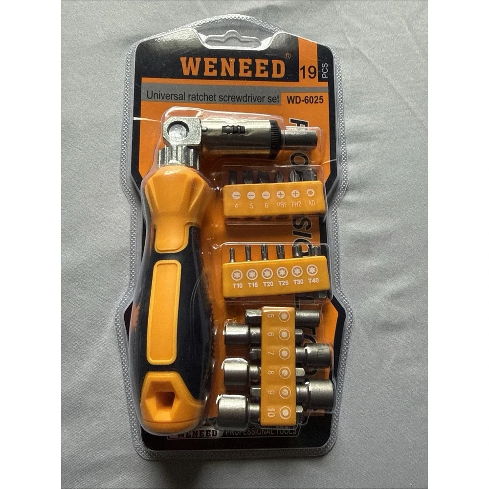 WENEED 19 Piece Tool Set with 180 Degree Pivoting Ratchet Neck Socket Wrench Set